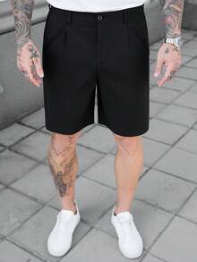 Manfinity CasualCool 男士休闲短裤新品上市，黑色面料舒适，ins风，复古韵味，实用口袋，简约百搭，适合日常穿着、夏季穿搭、休闲外出和约会，休闲短裤，送男友或老公的必备单品，Y2K风格 - 黑色 - 查看 6