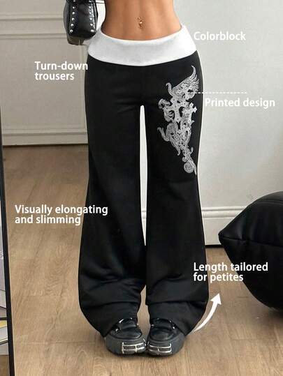 SHEIN Coolane Petite Quần ống loe cạp thấp màu đen phối nhiều mảnh dành cho nữ dáng nhỏ nhắn, phong cách đường phố mùa hè, thoải mái, thích hợp đi chơi, mang hơi hướng Y2K, giúp kéo dài đôi chân.