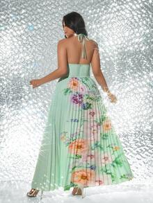 Viva Relle Đầm xếp ly dáng suông cổ yếm mùa xuân/hè dành cho nữ cỡ lớn - Nhiều màu - Xem 2