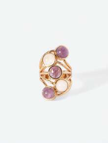 Opalesca 18K金水晶彩色戒指，高级/优雅/高贵/日常佩戴/简约，珍珠/水晶，送给妈妈/女士/女孩/母亲，适合夏季/海滩/舞会/派对/假日/度假、订婚/结婚/承诺、新娘，心形/花卉，仙女风/美人鱼风 - 金色 - 查看 4