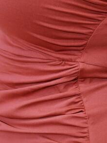 ELLERISSA 大码曲线中长连衣裙，酒红色长袖不对称荷叶边下摆，遮掩腹部，优雅春季休闲派对婚礼宾客礼服，柔软高弹面料，适合正式场合/度假，春季休闲工作装 - 紅色 - 查看 6