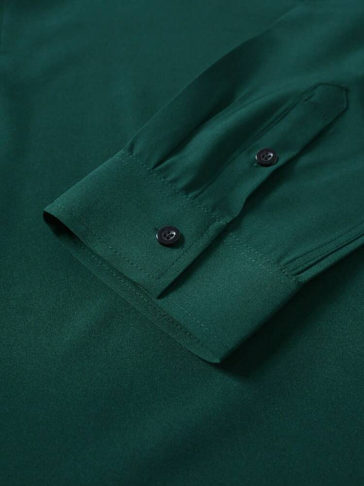 Manfinity Mode Men'S Casual Fashion Long Sleeve Shirt - Dark Green - View 5