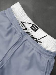Manfinity Roghcode Men's Letter Print Drawstring Waist Pocket Casual Everyday Sweatpants - Dusty Blue - View 3