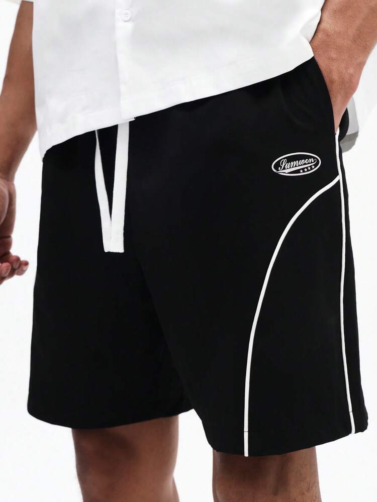 Black Drawstring Shorts With White Piping