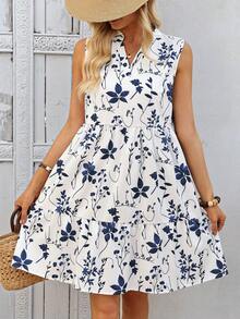 EMERY ROSE 女士度假植物图案V领无袖短款连衣裙 女士度假连衣裙 夏季休闲连衣裙 白色碎花连衣裙 女士休闲沙滩连衣裙 女士夏季连衣裙 度假连衣裙 度假装 女士度假连衣裙 女士休闲连衣裙 夏季无袖碎花连衣裙 - 藍色 - 查看 6