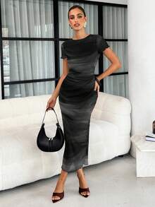 Lavishia Đầm ngắn tay in họa tiết thời trang dành cho nữ, thích hợp cho mùa xuân/hè. - màu đen - Xem 3