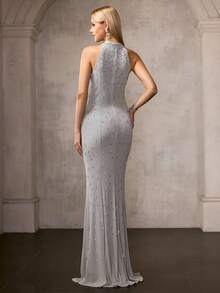 MOTF Soiréza WOMEN'S RHINESTONE EMBELLISHED STAND COLLAR LONG FORMAL DRESS - Blue - View 3