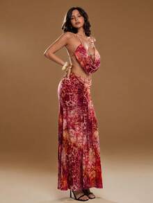 Aloruh Bộ 2 món gợi cảm phong cách Y2K Bohemian, áo croptop cổ xếp ly đính hạt và chân váy maxi đuôi cá xếp tầng, thích hợp cho kỳ nghỉ hè. - Màu Đỏ Sâu - Xem 9