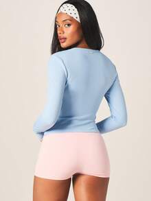Missguided x Playboy Bunny Logo Light Blue Long Sleeve Fitted Crew Neck Sports Tee Athletic Activewear Top - Blue - View 3