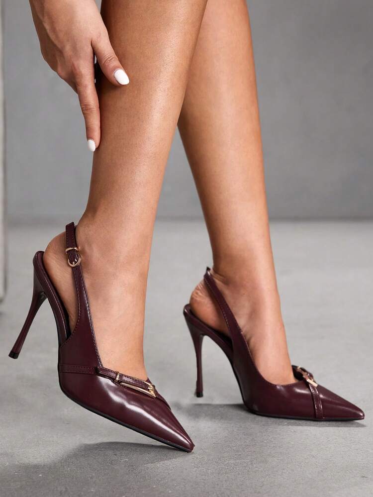 CUCCOO SZL Women's Back Strap Bow Decor Lolita Style High Heel Pumps, Burgundy For Christmas Spring Shoes
