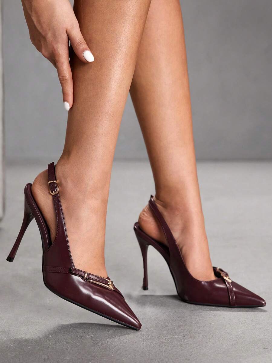 CUCCOO SZL Women's Back Strap Bow Decor Lolita Style High Heel Pumps, Burgundy For Christmas Spring Shoes - Dark burgundy PU - View 1