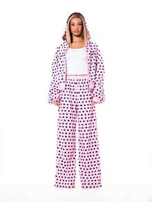 SUMWON WOMEN 女士宽松阔腿波点运动裤 粉色黑色波点印花图案宽松休闲裤 - 粉色 - 查看 4