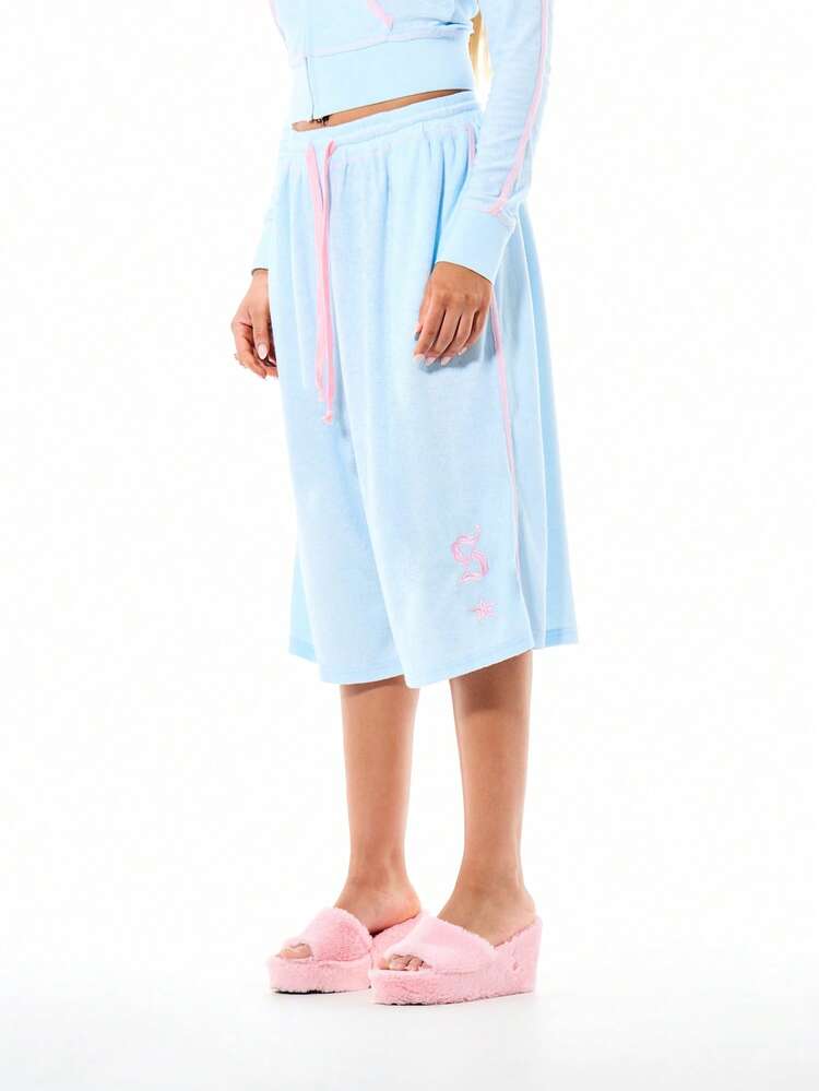 SUMWON WOMEN Towelling Side Stripe Relaxed Fit Drawstring Bermuda Length Shorts Pocket Details Summer Casual