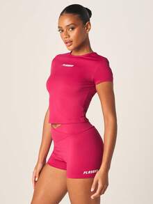 Missguided x Playboy Cross Over High Rise Athletic Shorts With Side Text Branding Hot Pink Sports Running Gym Training Workout Active Wear - Hot Pink - View 4