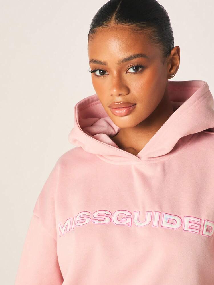 MISSGUIDED Women's Oversized Light Pink Hoodie With Drawstring Hood And Front Centre Pocket Casual Pullover Sweatshirt For Fall Winter