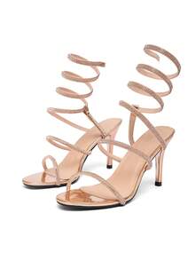 CUCCOO SZL Giày sandal cao gót quai ngang đính pha lê thời trang, gợi cảm, thích hợp cho các buổi hẹn hò, gặp gỡ, tiệc tùng và các dịp khác. - Rượu sâm banh - Xem 1