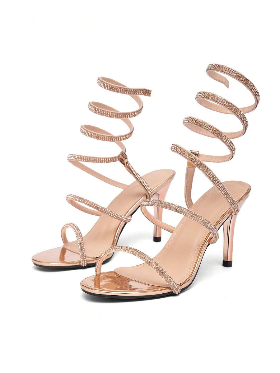 CUCCOO SZL Giày sandal cao gót quai ngang đính pha lê thời trang, gợi cảm, thích hợp cho các buổi hẹn hò, gặp gỡ, tiệc tùng và các dịp khác. - Rượu sâm banh - Xem 1