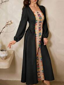 Al Najma Đầm maxi Thổ Nhĩ Kỳ thanh lịch dành cho nữ, kiểu dáng truyền thống Ả Rập, mẫu mới mùa Xuân/Hè. - màu đen - Xem 5
