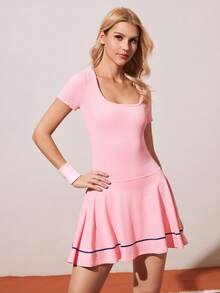 CourtClass 女士休闲圆领短袖网球连衣裙 - 粉色 - 查看 3