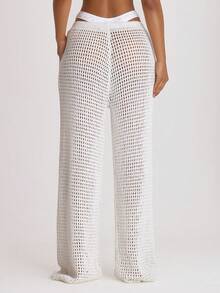 Musera Resort Crochet Knit Wide Leg Cover Up Trousers Swim Vacation Holiday Summer Travel Beachwear Basics Hen Do Wedding Bridal Bachelorette Solid Colour Core - White - View 5