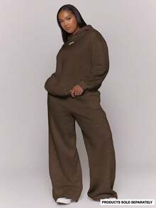 MUSERA 加大码直筒裤型，饰有品牌标识，休闲日常基础款，舒适春季穿着 - 巧克力棕 - 查看 1