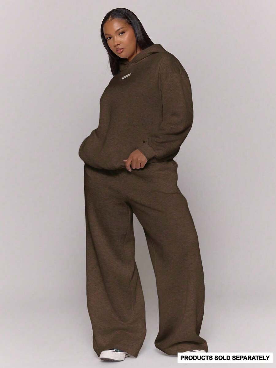 MUSERA 加大码直筒裤型，饰有品牌标识，休闲日常基础款，舒适春季穿着 - 巧克力棕 - 查看 1