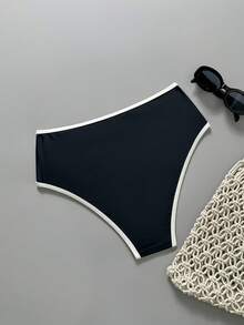 Swim SPRTY Women's Beach Outfit, 3D Petal Design, Black & White Contrast, Fashionable Casual Elegant Minimalist Sports Surfing Swimsuit Bottom - Black and White - View 9