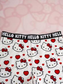 HELLO KITTY AND FRIENDS | SHEIN 女士撞色滚边圆领无袖可爱卡通印花内衣套装 - 紅白色 - 查看 8