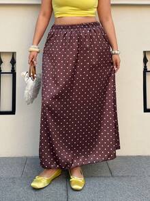 GalTyme Plus Size Casual & Commute Polka Dot Print Skirt - Multicolor - View 1