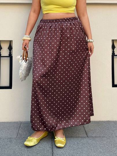 GalTyme Plus Size Casual & Commute Polka Dot Print Skirt
