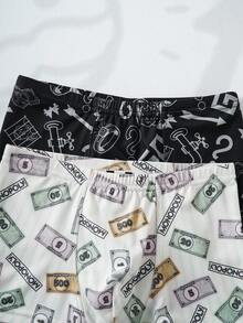 MONOPOLY X SHEIN Tween Boy 2pcs Allover Print Elastic Waist Comfortable Boxer Briefs - Black - View 3