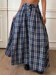 DAZY 女士格子休闲百搭约会旅行迷你裙 - 藍白色 - 查看 3