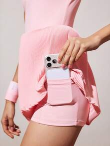 CourtClass 极简时尚翻领半拉链褶裥下摆无袖网球衫 - 粉色 - 查看 6