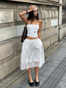 Coolane 女士春夏撞色蕾丝音乐会锐舞节外出狂欢文艺复兴集市俱乐部派对舒适白色裆部裤 - 白色 - 查看 4