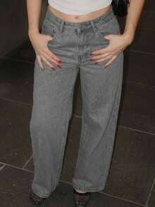 Turnttoni Water Washed Denim Pants With Slanted Pockets - Grey - View 3