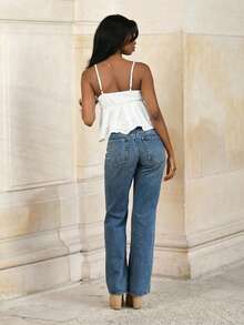 Mima John Summer Casual White Women Lace Panel Ruffle Hem Camisole Top - White - View 4