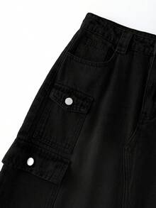 GlowEve Women's Casual Washed Denim Cargo Mini Skirt - Black - View 3