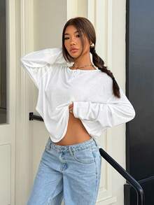 Muchica 女士白色针织休闲长袖家居T恤 - 白色 - 查看 4