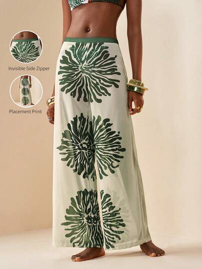Zivah Women's Floral Print Casual Versatile Vacation Coverup & Wide Leg Pants