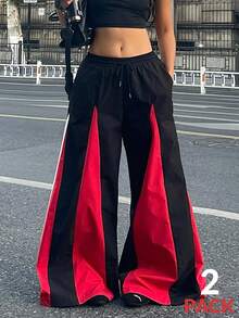 Coolane 女士春季音乐会服装 锐舞服装 复古街头风 Y2K 撞色抹胸上衣和阔腿运动裤两件套 - 黑色 - 查看 5