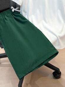 SHEIN 2pcs Set Teen Boy's Tropical Print Tee & Drawstring Waist Shorts;Spring Wear; Teen Boys' Clothing; Kids' Jackets, Spring Back To School - Army Green - View 3