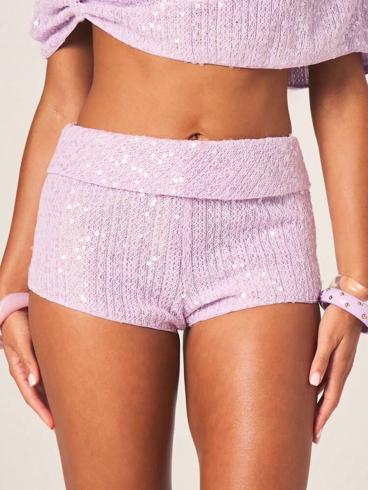 MISSGUIDED Shimmer Sequin High Rise Micro Shorts With Fold Over Waistband Detail Summer Festival Sparkly Party Bottoms
