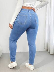 Enliva Plus Size Women Casual Everyday Wear Button Pocket Denim Jeans, For Apple And Rounded Body Shape - Light Wash - View 3