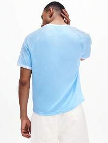 SUMWON Men Slim Fit Light Blue Crew Neck Short Sleeve Raglan Ringer T-Shirt With White Number 10 Chest Print Summer Casual Top - Blue - View 2