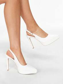 Glitzique 女士超高跟时尚优雅性感尖头厚底高跟鞋 - 白色 - 查看 2
