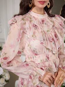 Modelyn 女士优雅派对印花荷叶边连衣裙 - 彩色 - 查看 7