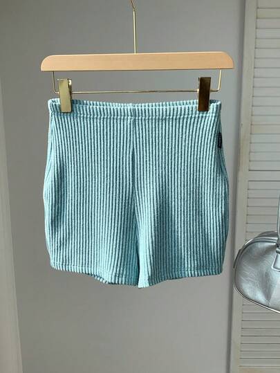 Comfortcana Women's Casual Ribbed Knit Cycling Shorts, Solid Color, Suitable For Daily Commute, Summer