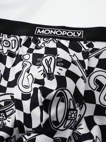 MONOPOLY X SHEIN Calzoncillos tipo bóxer con estampado de cuadros para niño preadolescente - Negro - Ver 3