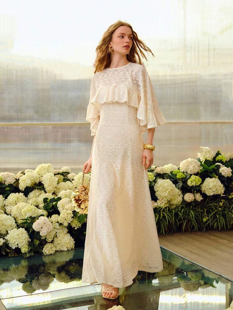WOMEN'S ROMANTIC FLORAL RUFFLE A-LINE DRESS, SPRING/SUMMER