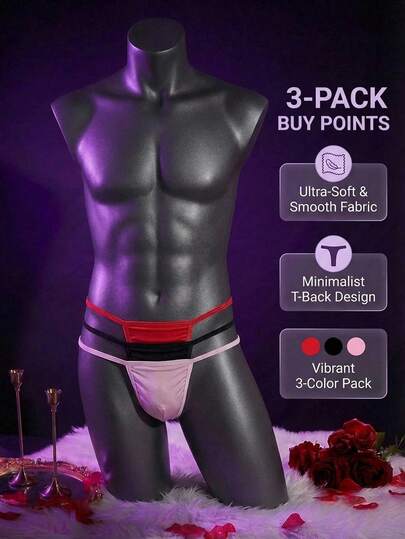 WENEZON Men's Thong Underwear Men Lingerie Set 3-Color Pack Men's Thong Underwear